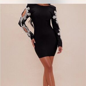 Fashion Nova Black Dress with Silver Floral Accents